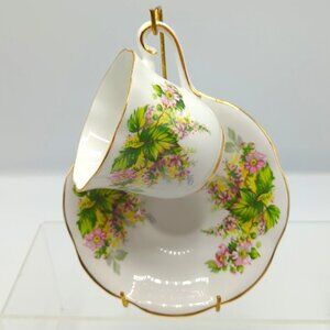 Clare Teacup & Saucer Fine Bone China Made in England Floral Gold Trim